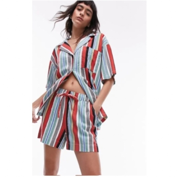 Topshop Striped Linen Blend Drawstring Shorts, White Multi, Size 2, NWT - Picture 4 of 13